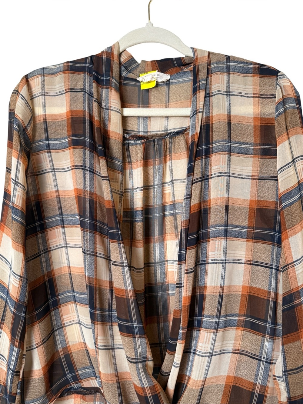 Sophie Rue Medium Plaid Draped Wrap Blouse - Beige, Brown & Navy - Picture 2 of 7